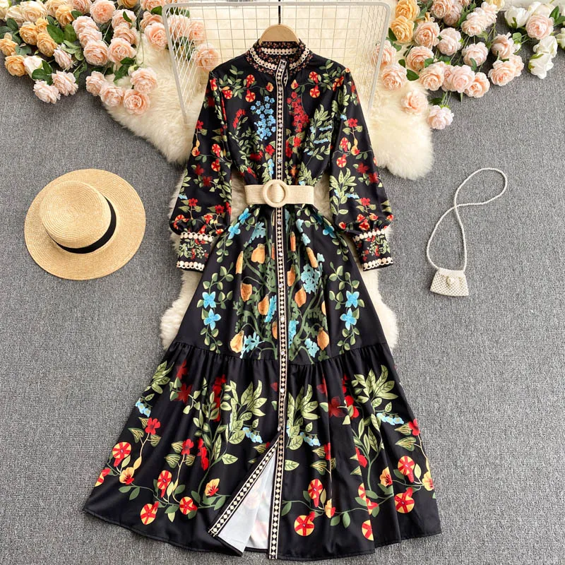 Ameya Floral Print Vintage Dress