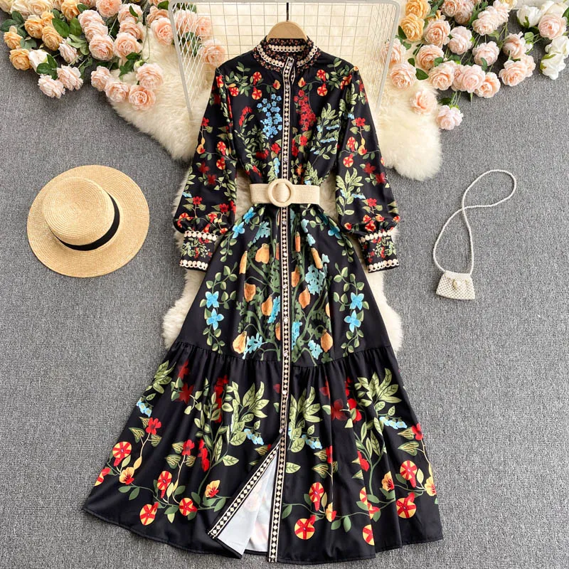 Ameya Floral Print Vintage Dress