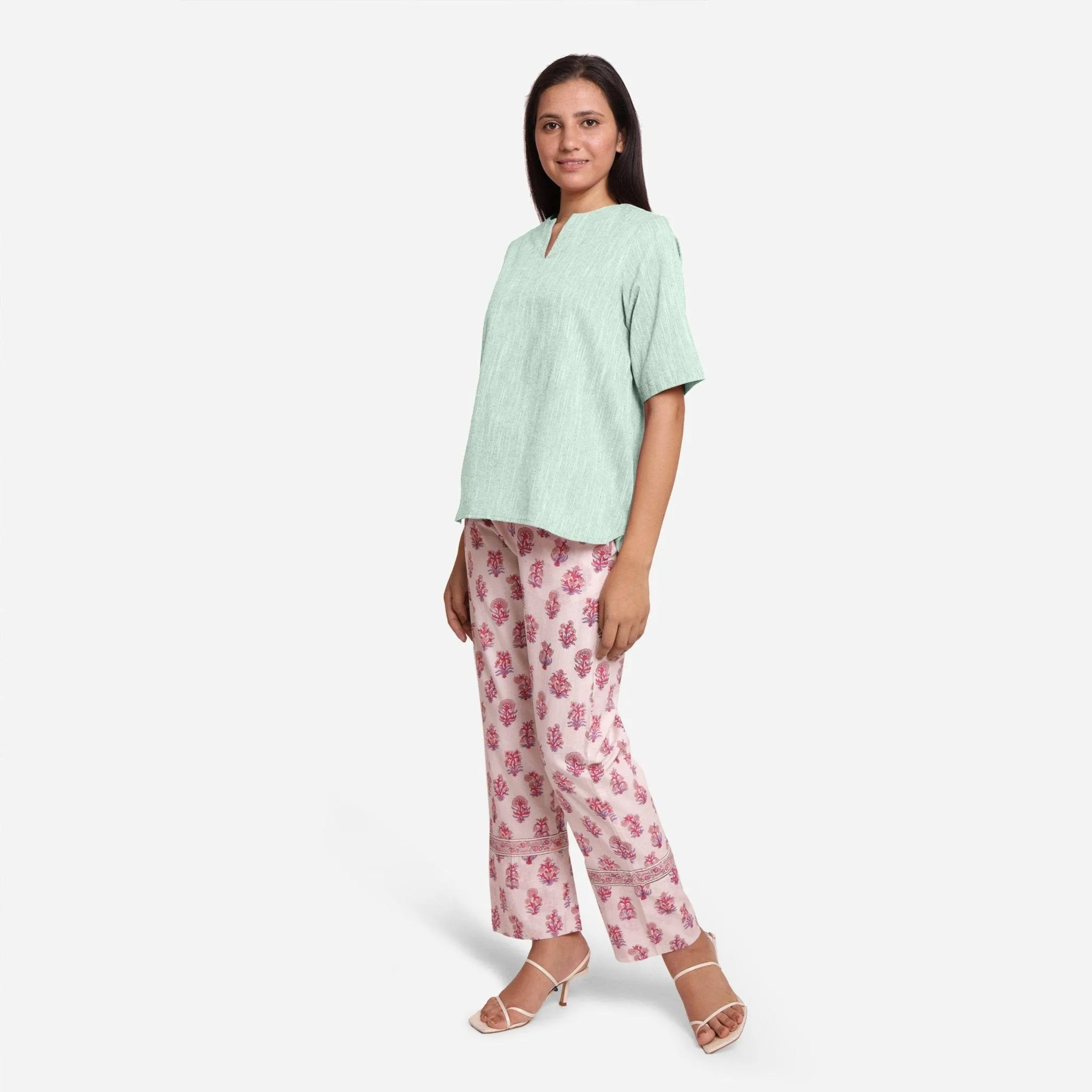Aqua 100% Cotton Split Neck High-Low Tunic