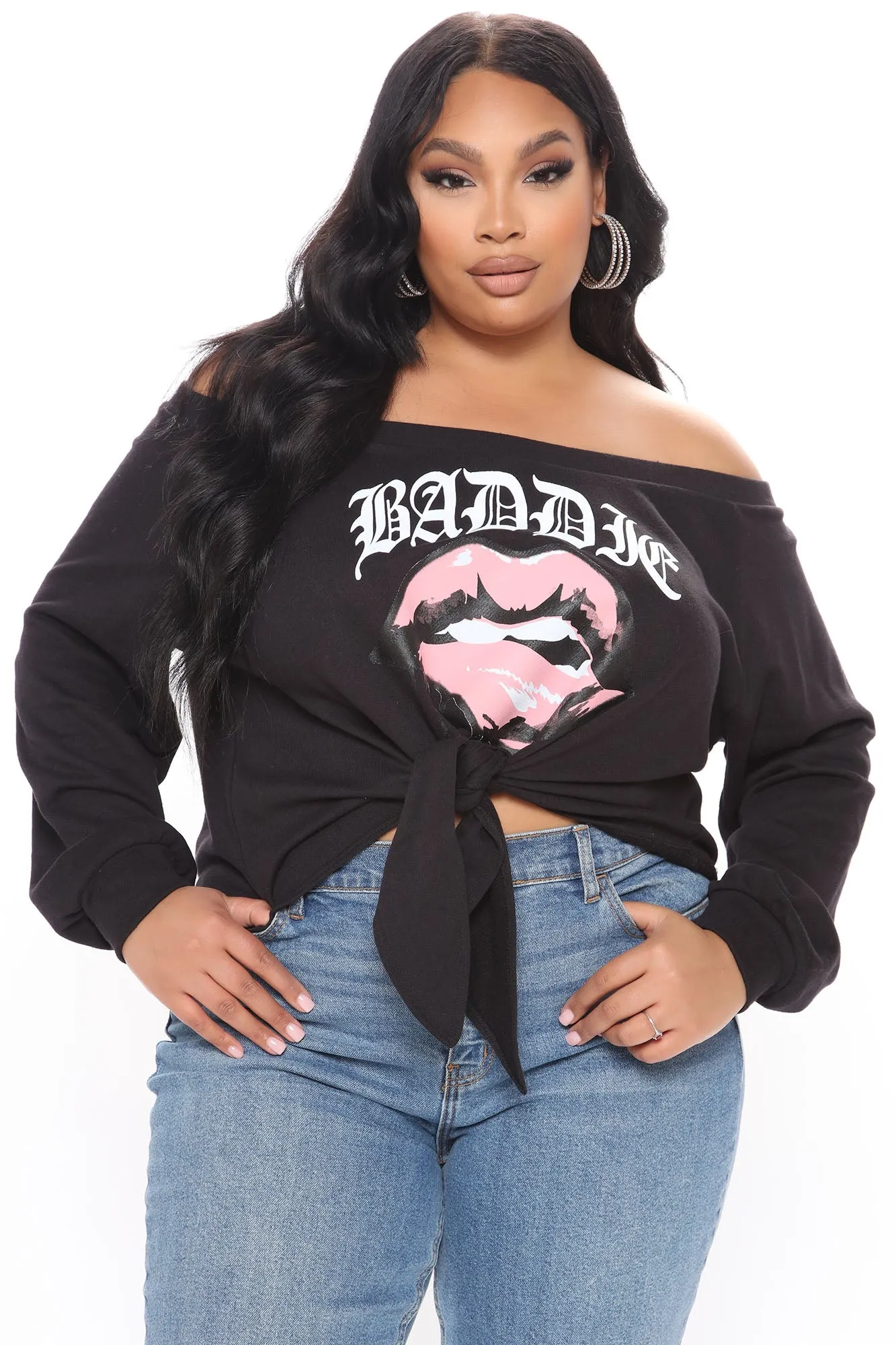 Baddie Got Them Lips Off Shoulder Top - Black