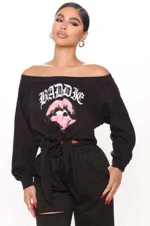 Baddie Got Them Lips Off Shoulder Top - Black