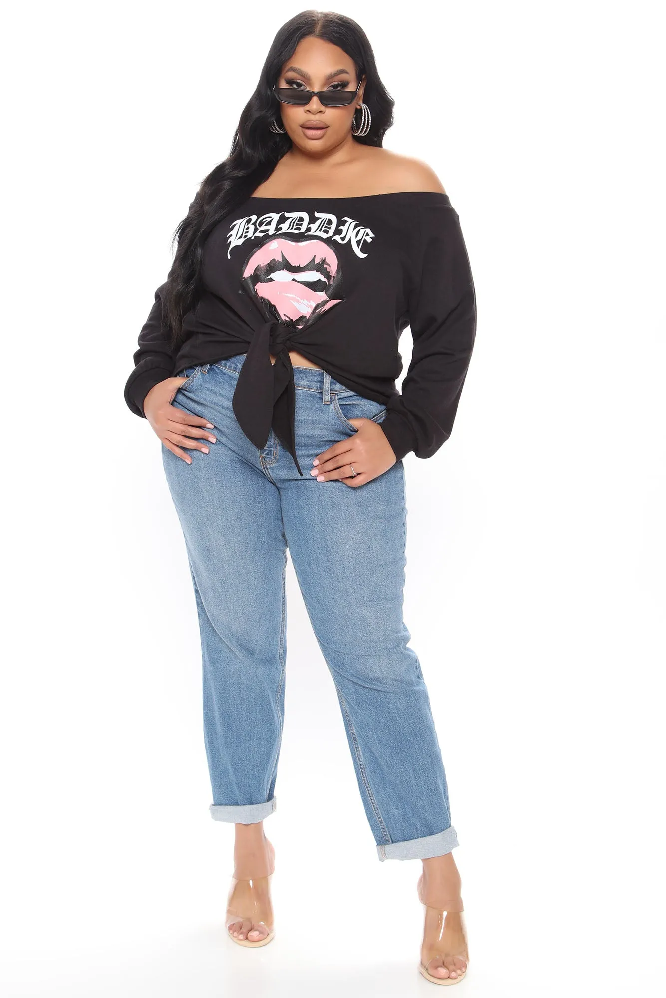 Baddie Got Them Lips Off Shoulder Top - Black