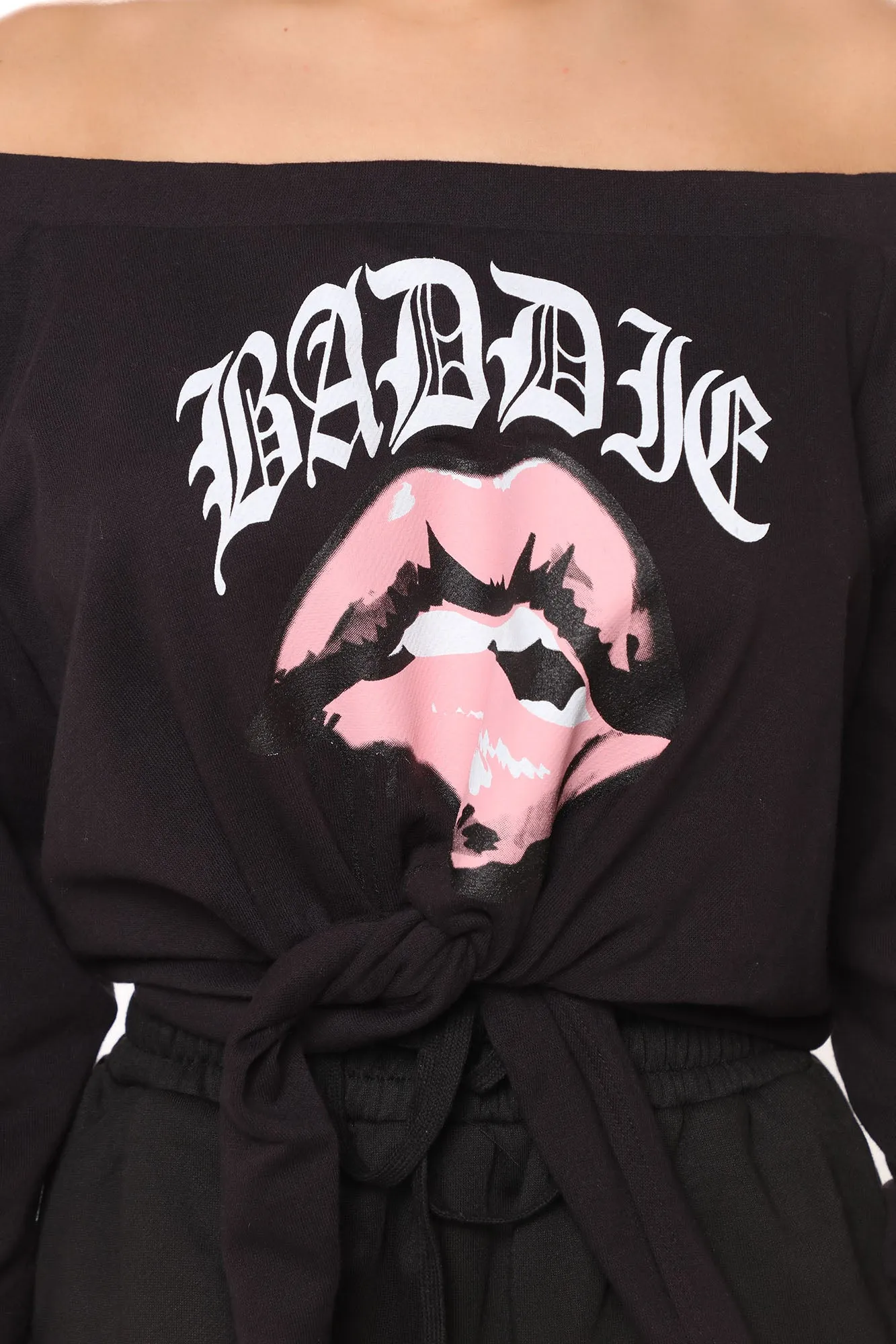 Baddie Got Them Lips Off Shoulder Top - Black