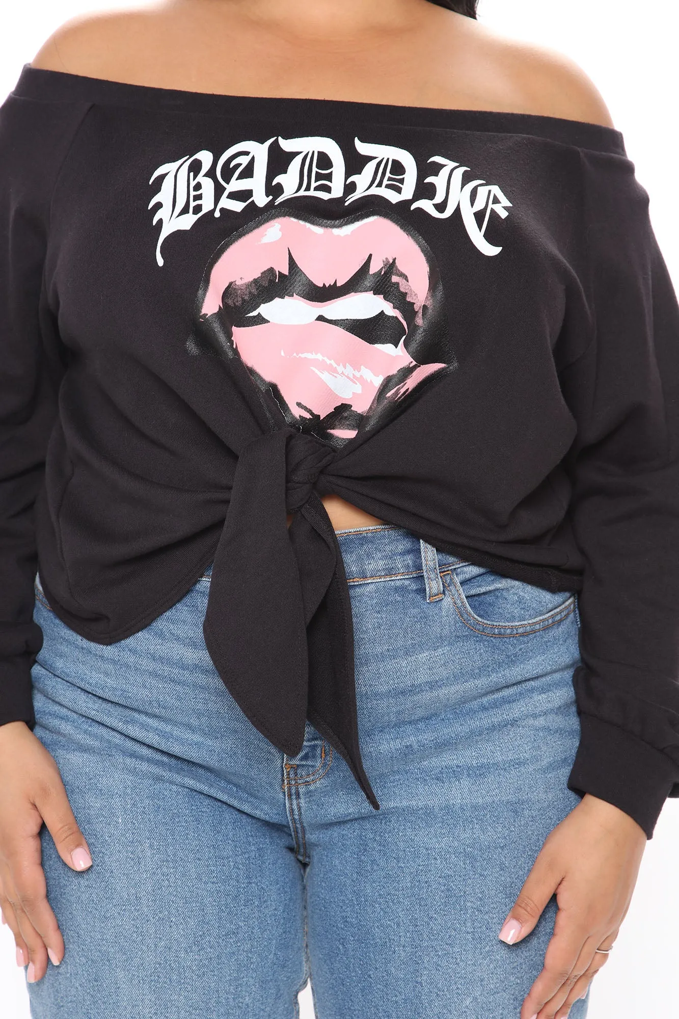 Baddie Got Them Lips Off Shoulder Top - Black