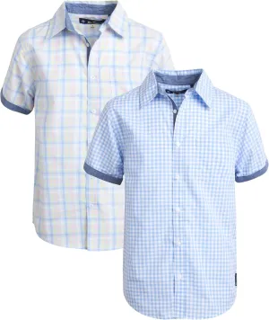Ben Sherman Boys' Short Sleeve Button Down Shirt - 2 Pack 100% Cotton Breathable Woven Dress Shirts for Boys (Sizes: 8-18)