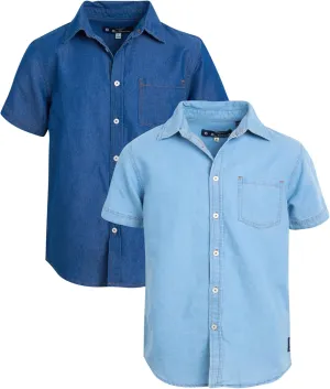 Ben Sherman Boys' Short Sleeve Button Down Shirt - 2 Pack 100% Cotton Breathable Woven Dress Shirts for Boys (Sizes: 8-18)