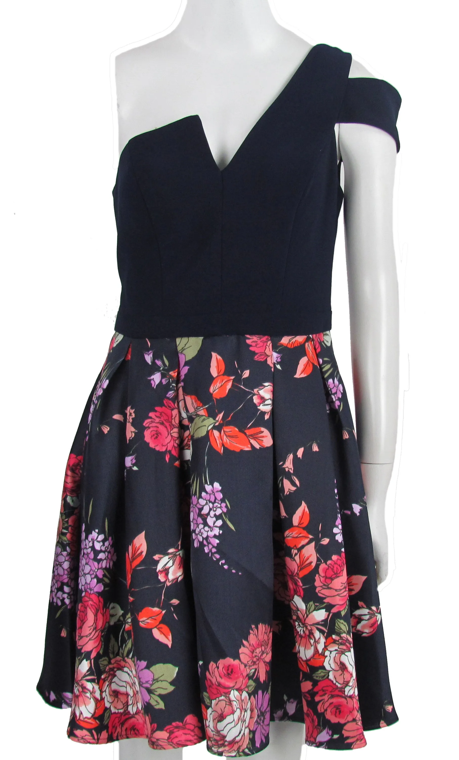 Betsy & Adam Women's Cold Shoulder Printed Fit & Flare Dress Navy Blue Size 6