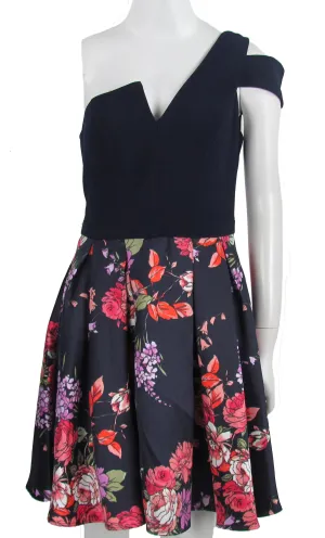 Betsy & Adam Women's Cold Shoulder Printed Fit & Flare Dress Navy Blue Size 6