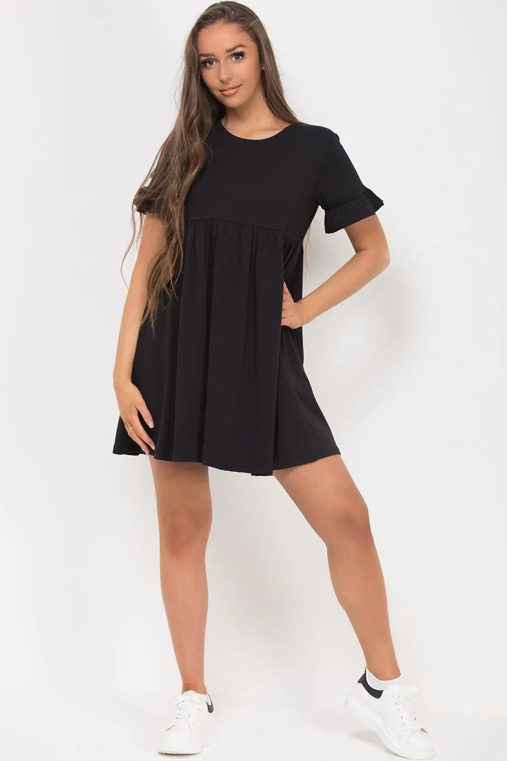 Black Short Sleeve Skater Dress