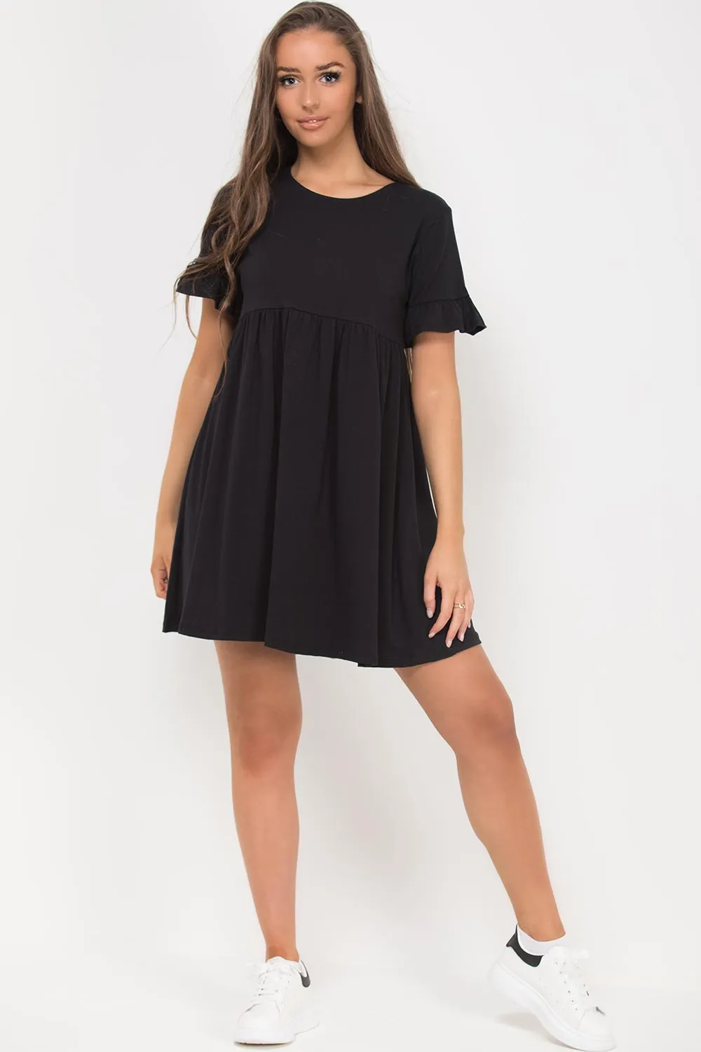 Black Short Sleeve Skater Dress