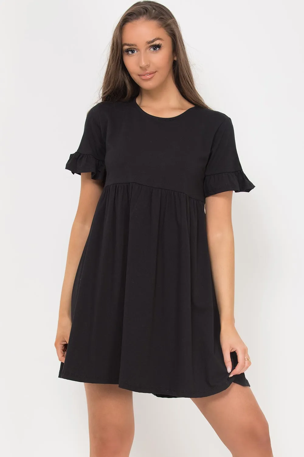 Black Short Sleeve Skater Dress