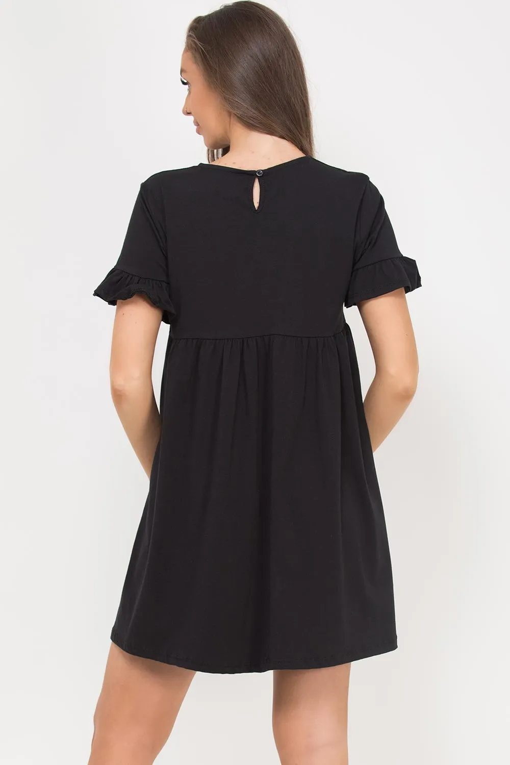 Black Short Sleeve Skater Dress