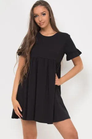 Black Short Sleeve Skater Dress