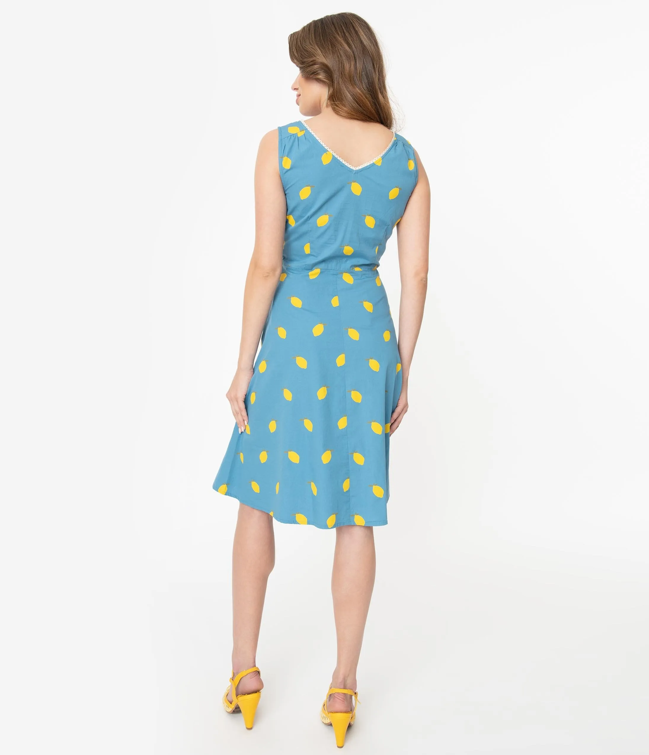 Blue & Yellow Lemons Print Harriet Summer Dress