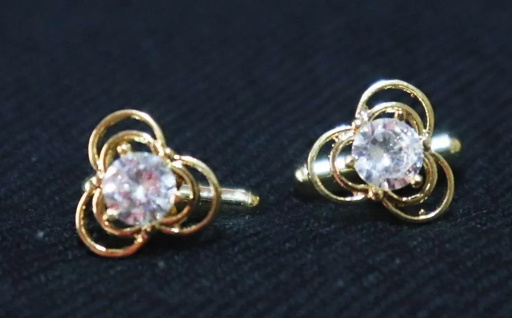 Cubs Design Big Crystal Golden Metallic Cufflinks