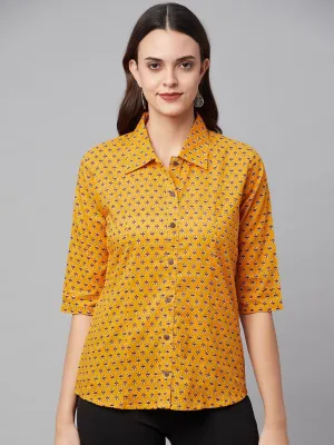 Divena Yellow Block Printed Casual Women Shirts