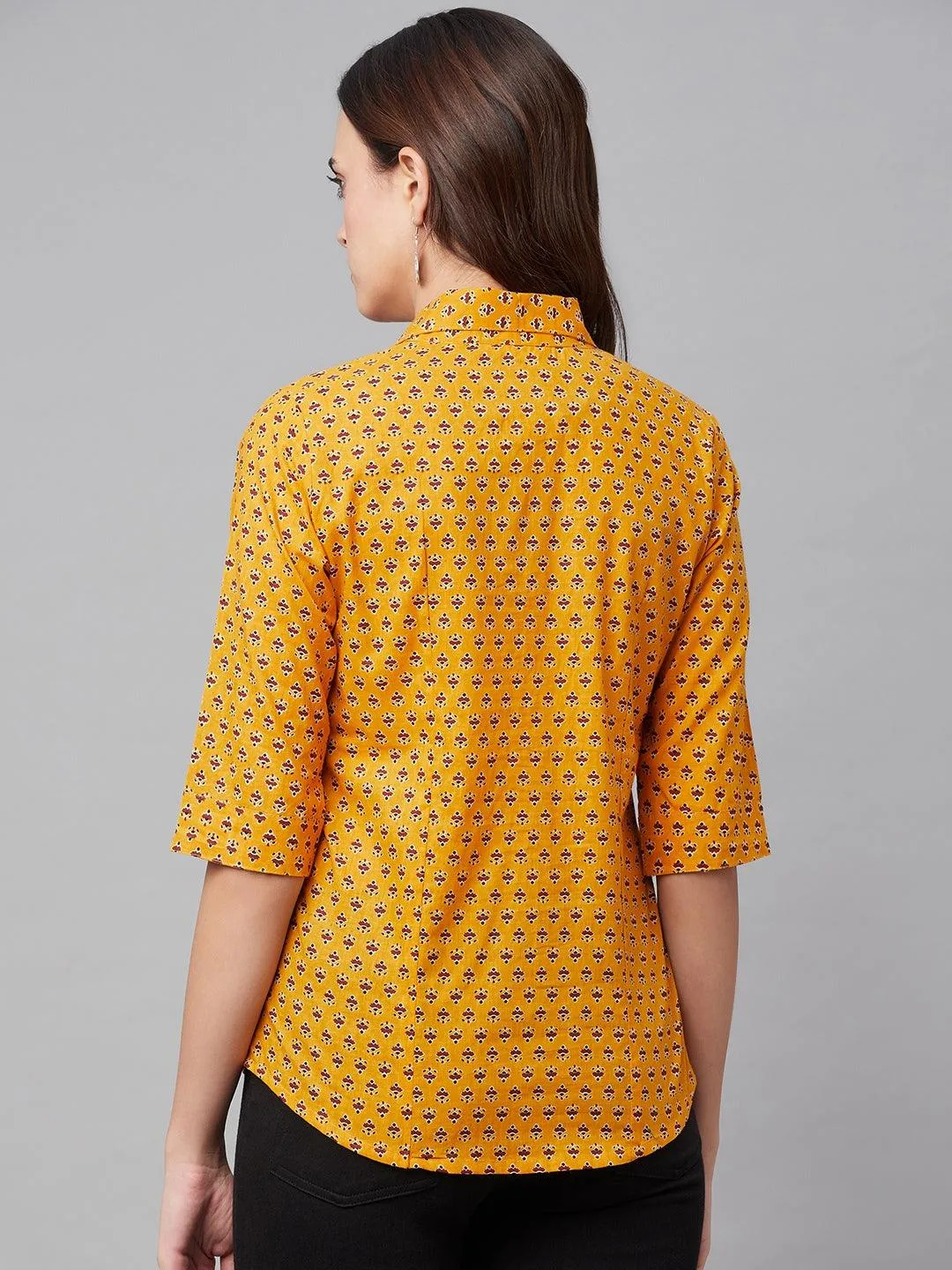 Divena Yellow Block Printed Casual Women Shirts