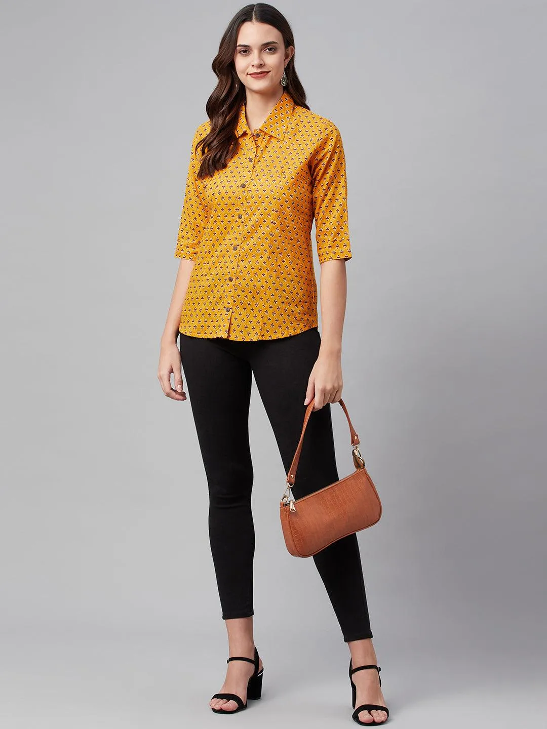 Divena Yellow Block Printed Casual Women Shirts