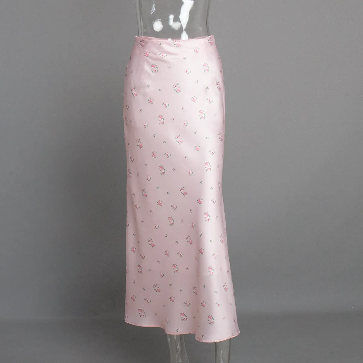 Elegant Floral Satin Printed High Waist Printed Skirt