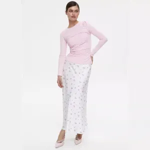 Elegant Floral Satin Printed High Waist Printed Skirt