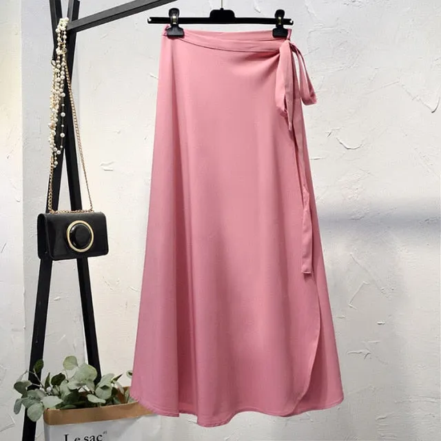 Elegant High Waist Side Tie  Wrap Skirts