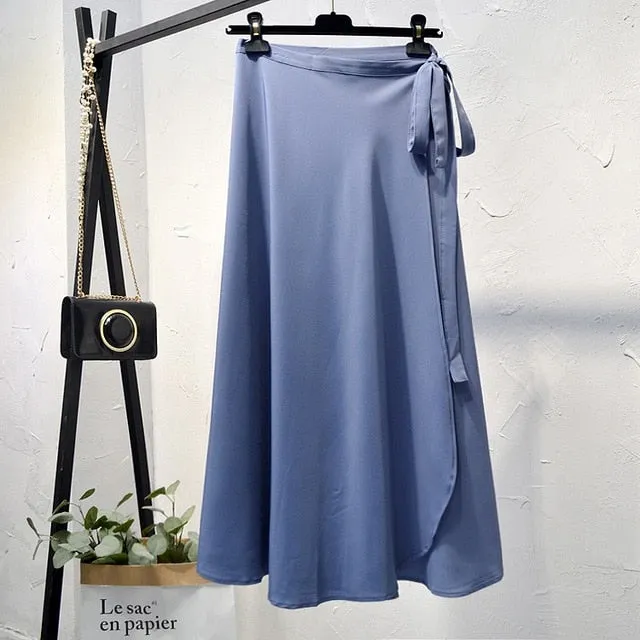 Elegant High Waist Side Tie  Wrap Skirts