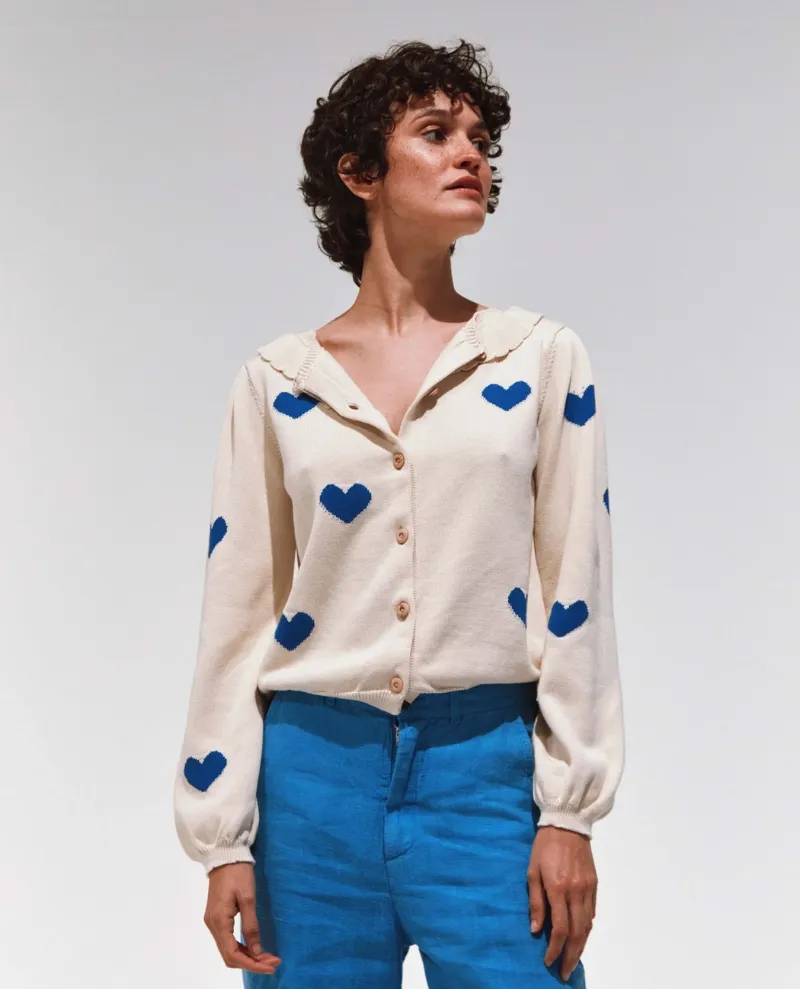 Emile & Ida Boum Cream Heart Cardigan