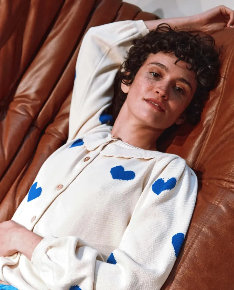 Emile & Ida Boum Cream Heart Cardigan