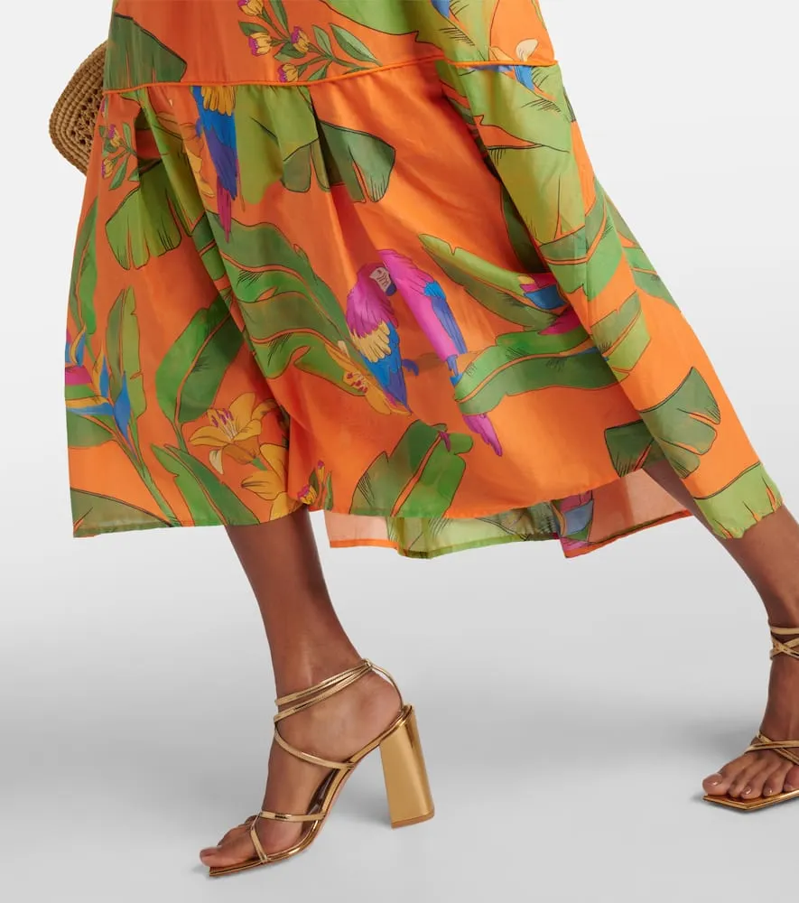Farm Rio Fresh Macaws cotton midi dress