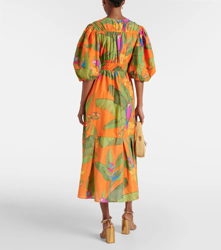 Farm Rio Fresh Macaws cotton midi dress
