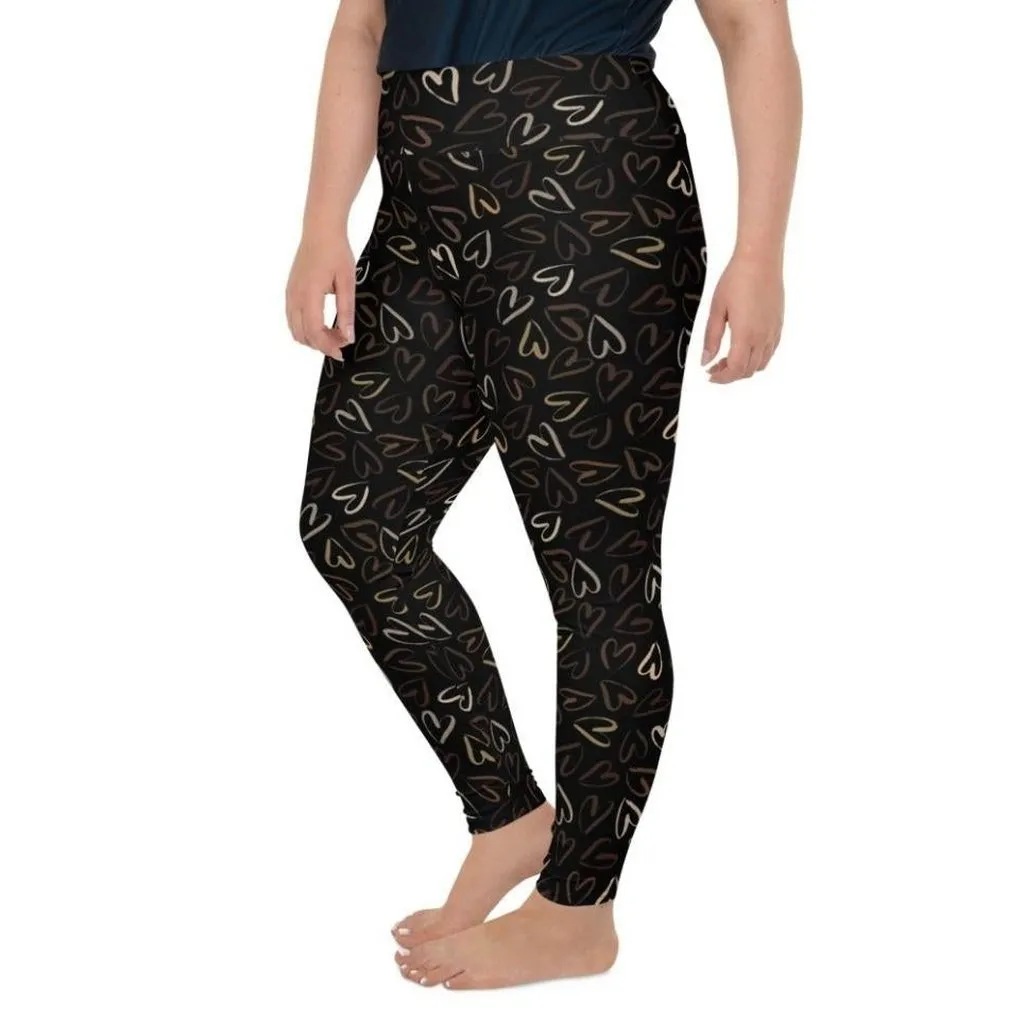 Golden Heart Print Plus Size Leggings