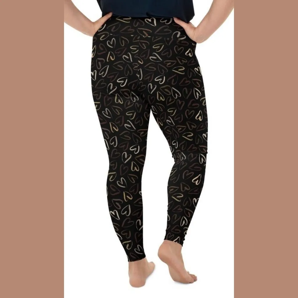 Golden Heart Print Plus Size Leggings