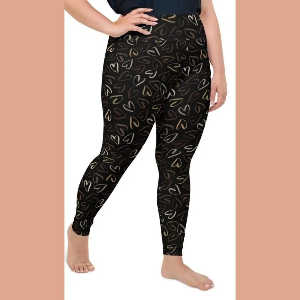 Golden Heart Print Plus Size Leggings