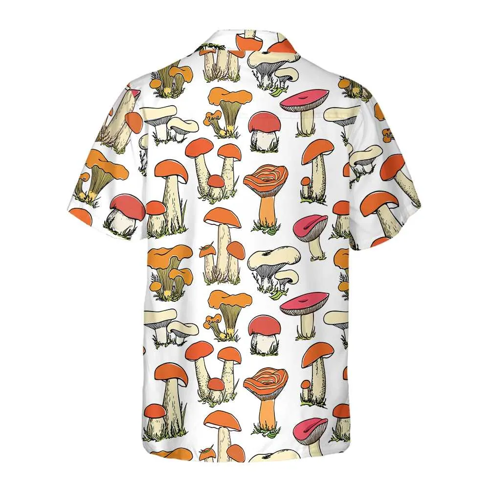 Hand Drawn Wild Mushrooms Hawaiian Shirt, Unique Mushroom Shirt, Mushroom Print Shirt