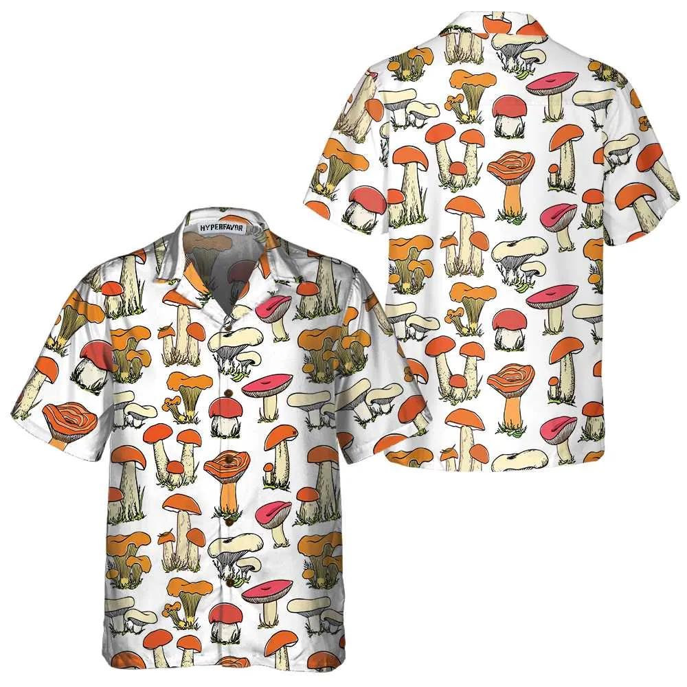 Hand Drawn Wild Mushrooms Hawaiian Shirt, Unique Mushroom Shirt, Mushroom Print Shirt