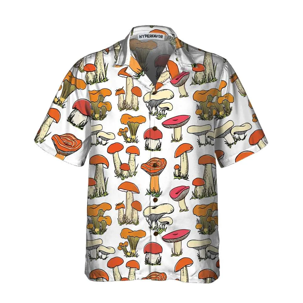 Hand Drawn Wild Mushrooms Hawaiian Shirt, Unique Mushroom Shirt, Mushroom Print Shirt