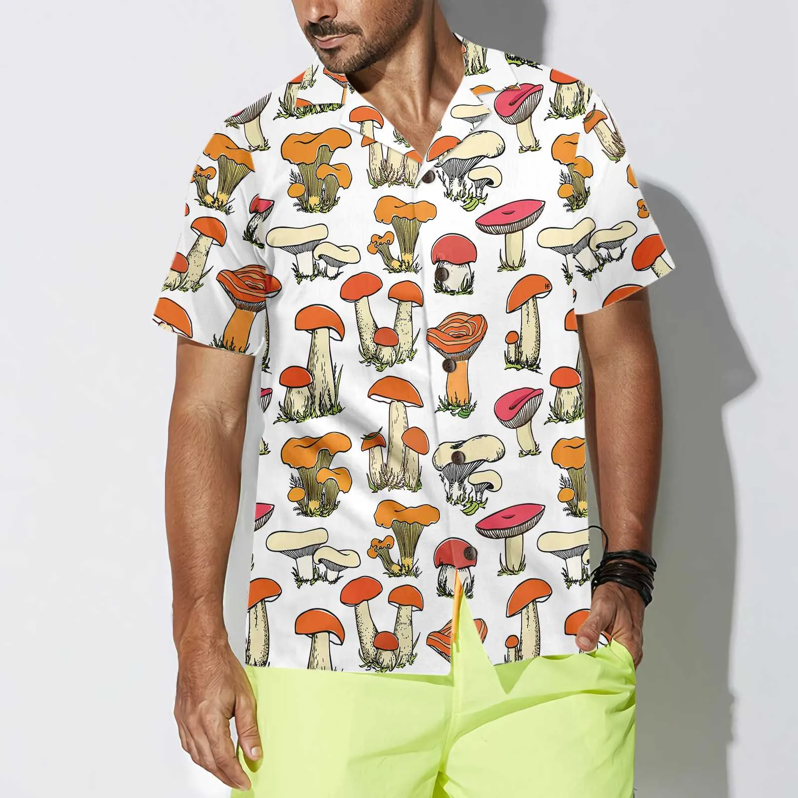 Hand Drawn Wild Mushrooms Hawaiian Shirt, Unique Mushroom Shirt, Mushroom Print Shirt