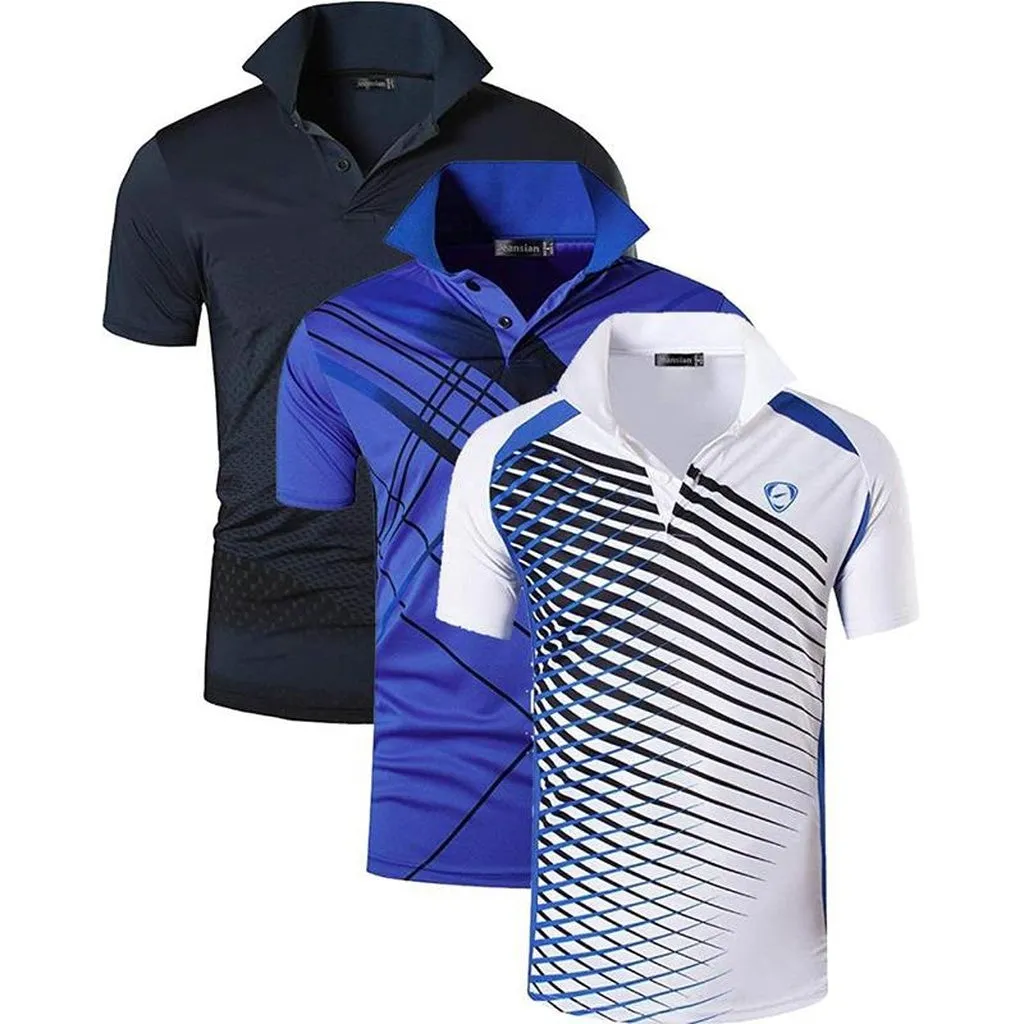 Jeansian 3 Pack Men's Sport Tee Polo Shirts POLOS Poloshirts Golf Tennis Badminton Dry Fit Short Sleeve LSL195 PackG