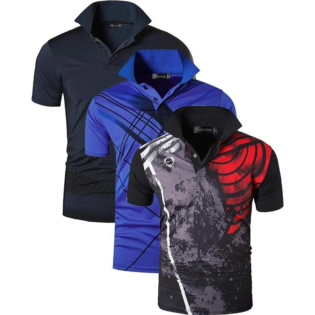 Jeansian 3 Pack Men's Sport Tee Polo Shirts POLOS Poloshirts Golf Tennis Badminton Dry Fit Short Sleeve LSL195 PackG