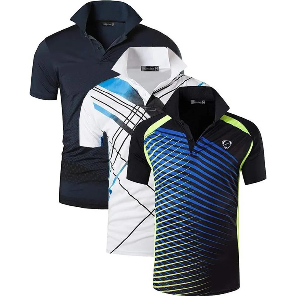 Jeansian 3 Pack Men's Sport Tee Polo Shirts POLOS Poloshirts Golf Tennis Badminton Dry Fit Short Sleeve LSL195 PackG