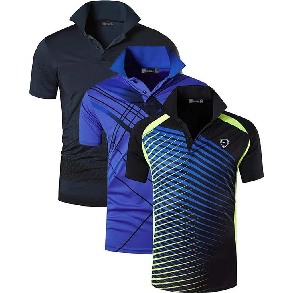 Jeansian 3 Pack Men's Sport Tee Polo Shirts POLOS Poloshirts Golf Tennis Badminton Dry Fit Short Sleeve LSL195 PackG