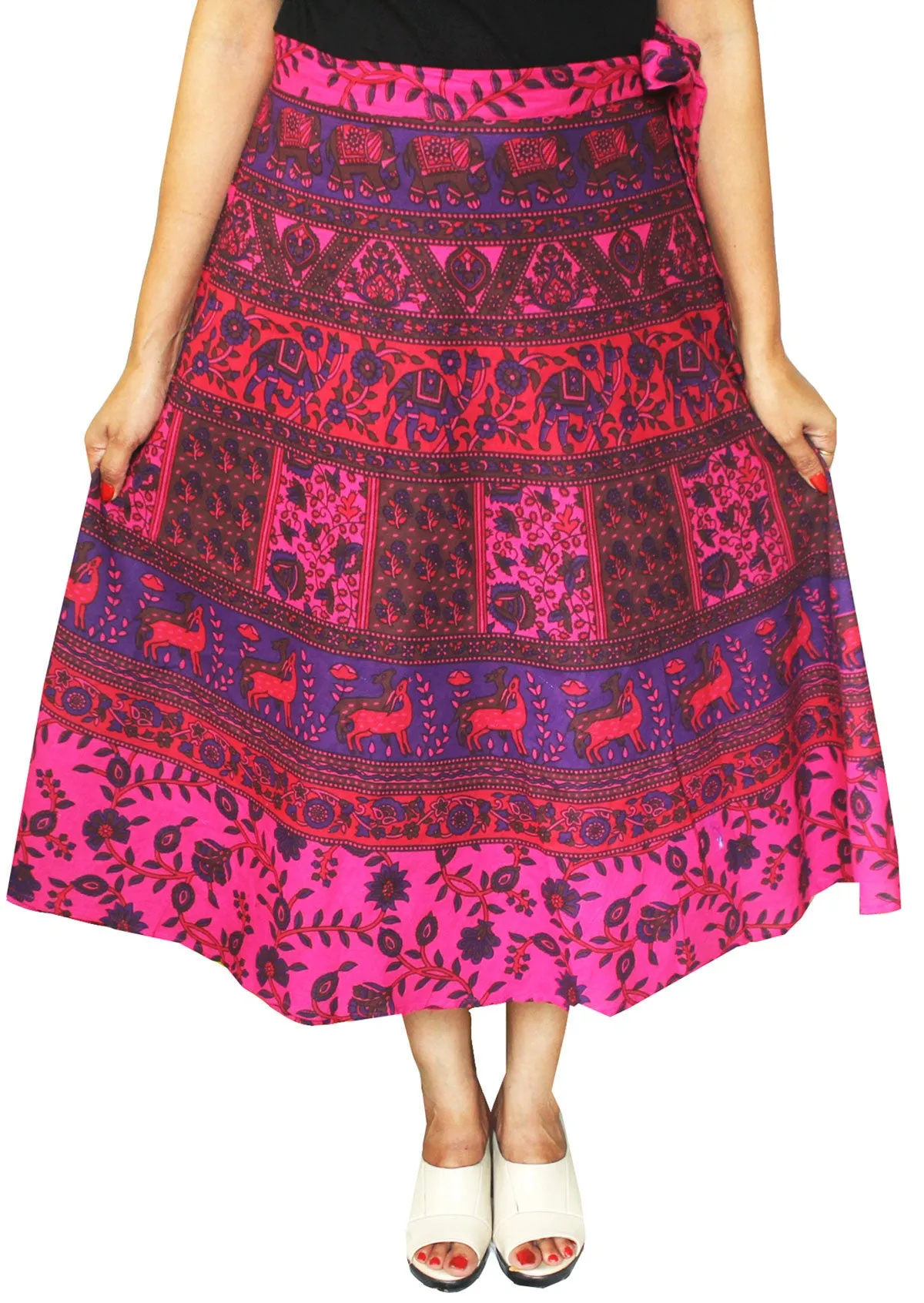 Long Cotton Wrap Around Skirts from India Women (Pink)