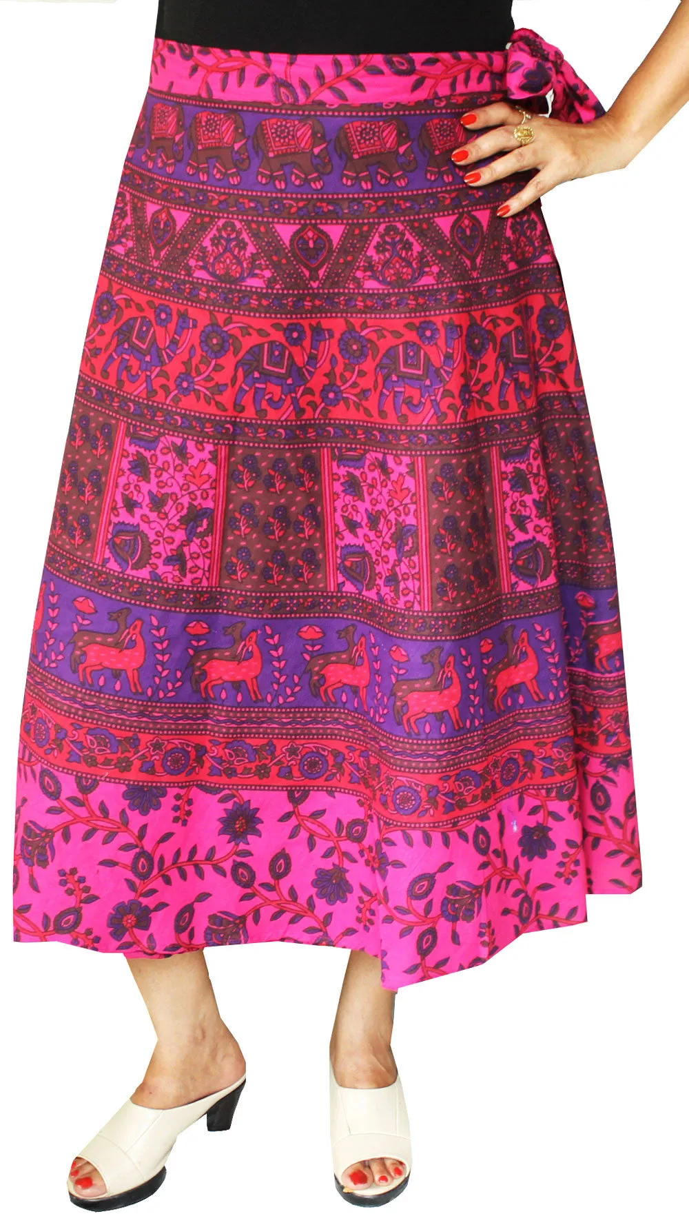Long Cotton Wrap Around Skirts from India Women (Pink)
