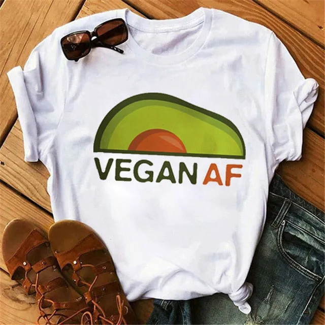 Maycaur New Women T-Shirts Summer Cute Avocado Printed Tops Tees Female T-shirt Short Sleeve White Tshirt for Lady Casual Tops