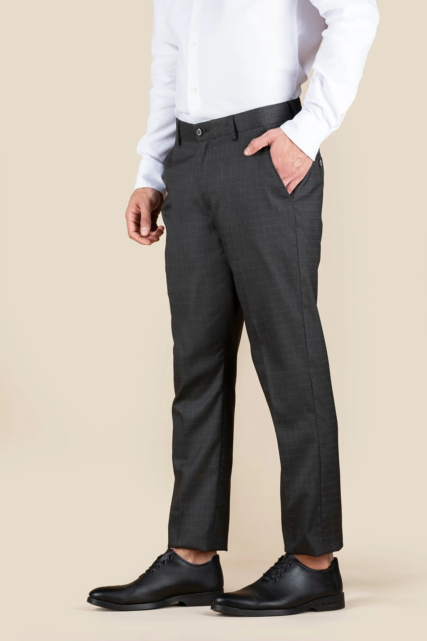 Men's Brown Checkered Formal Trousers