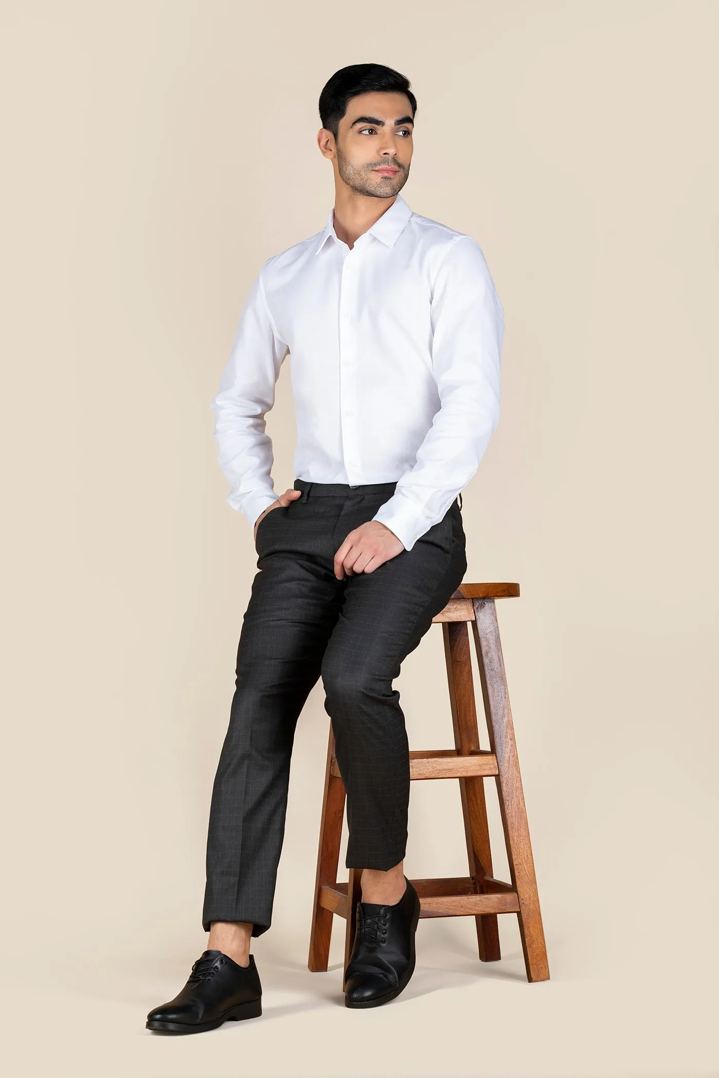 Men's Brown Checkered Formal Trousers