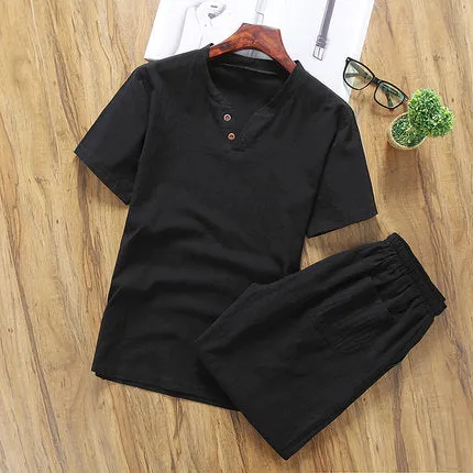 Men's Chinese Style Sets Short-sleeved T-shirt   Shorts Casual Two-piece