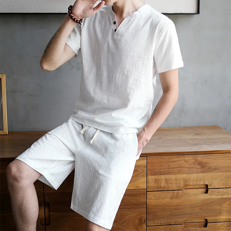 Men's Chinese Style Sets Short-sleeved T-shirt   Shorts Casual Two-piece