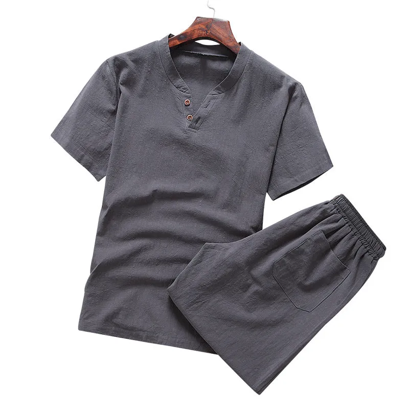 Men's Chinese Style Sets Short-sleeved T-shirt   Shorts Casual Two-piece