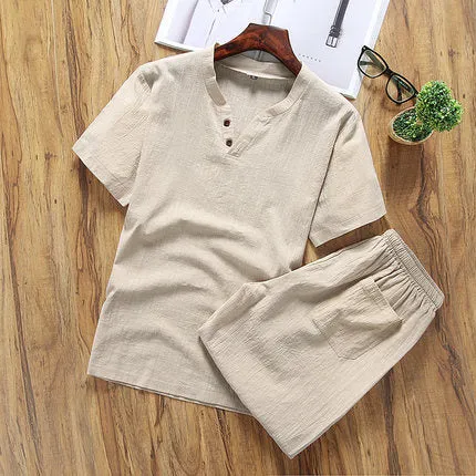 Men's Chinese Style Sets Short-sleeved T-shirt   Shorts Casual Two-piece
